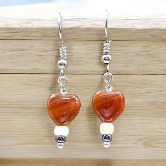 Heart Earrings Handmade Sterling Silver Ear Wires - Picture 3 of 4